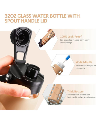 Botella de Agua de Vidrio MUKOKO 0.71L con 2 Tapas Ámbar