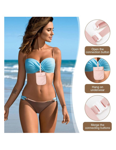 Billetera Oculta Lavable RFID FjiProu para Sujetador Rosa
