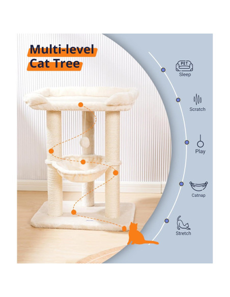 Árbol para Gatos Happi N Pets 71 cm Beige con Rascador y Cama Árbol para Gatos Happi N Pets 71 cm Beige con Rascador y Cama