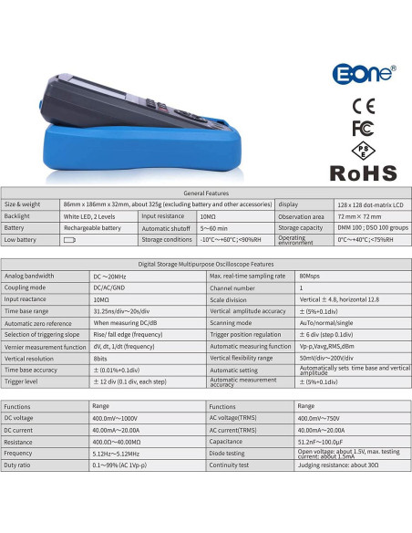 Osciloscopio Multímetro EONE ET310A USB 20MHz 80M Muestreo Osciloscopio Multímetro EONE ET310A USB 20MHz 80M Muestreo