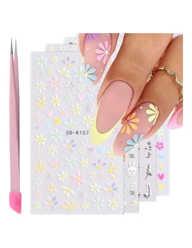 Pegatinas de Uñas VOTACOS 5D Flores Coloridas - 4 Hojas