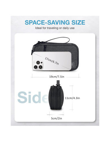 Organizador de Cables de Viaje BAGSMART Doble Capa Negro 20.3x12.7cm