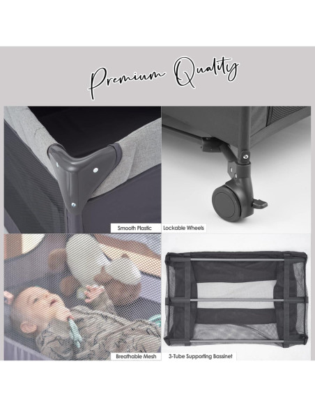 Cuna Lateral 5 en 1 QUTANIX Gris - Pack and Play para Bebés Cuna Lateral 5 en 1 QUTANIX Gris - Pack and Play para Bebés