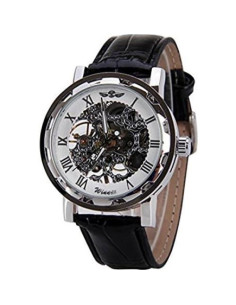 Reloj Mecánico Unisex MASTOP Dial Esqueleto Cuero Negro 40mm 2