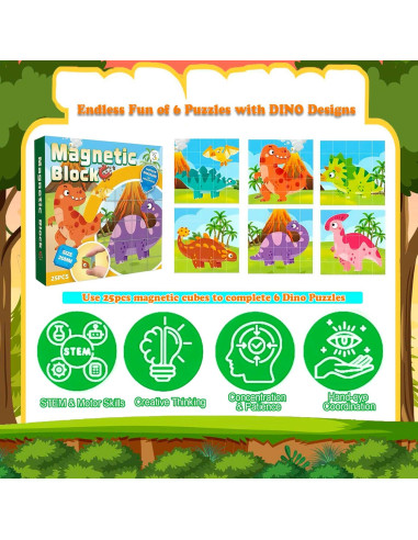 Juguete de Bloques Magnéticos Ritastar 25 Piezas Dinosaurios 3D