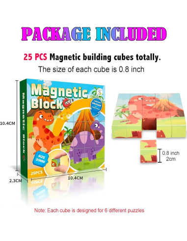 Juguete de Bloques Magnéticos Ritastar 25 Piezas Dinosaurios 3D