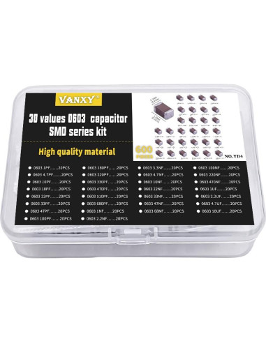 Kits de Capacitores SMD 0603 VANXY 600Pcs 1pF-10F
