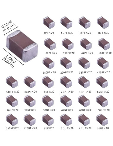 Kits de Capacitores SMD 0603 VANXY 600Pcs 1pF-10F