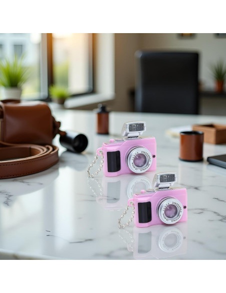 2 Pcs Llavero Mini Cámara Rosa con Linterna y Sonido 2 Pcs Llavero Mini Cámara Rosa con Linterna y Sonido