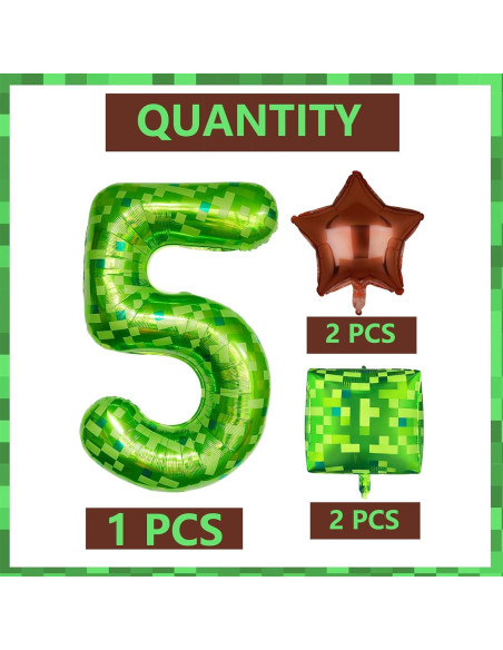 Juego de 5 globos de aluminio n5 píxel verde 104 cm Juego de 5 globos de aluminio n5 píxel verde 104 cm