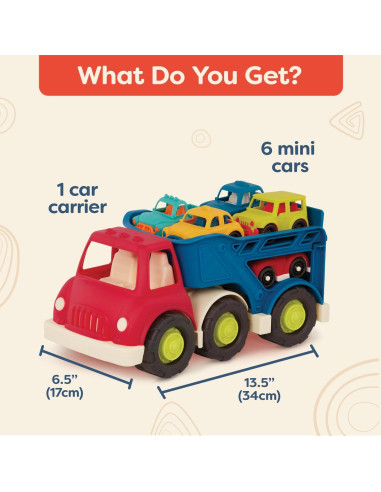 Camión Transportador de Autos B. toys + 6 Autos Mini - 12+ Meses
