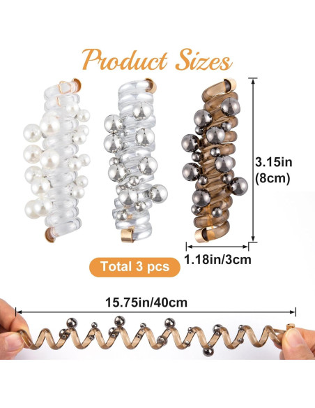 3 Lazos de Pelo Espirales con Perlas SmallCat - Negro, Blanco, Plateado 3 Lazos de Pelo Espirales con Perlas SmallCat - Negro, Blanco, Plateado