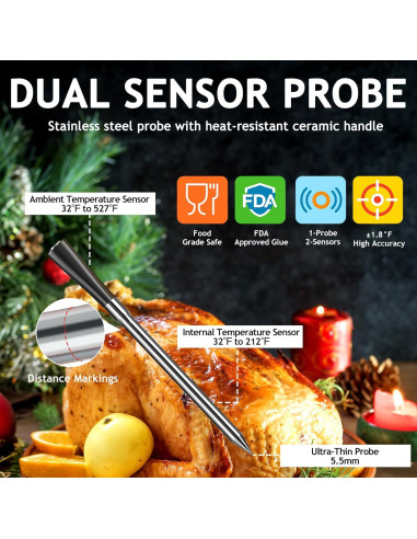 Termómetro de Carne Digital Inalámbrico JOPCPIE 243.84m Bluetooth 5.3