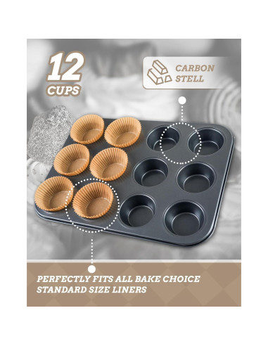 Molde para Muffin Bake Choice 12 Tazas + 100 Forros Ecológicos