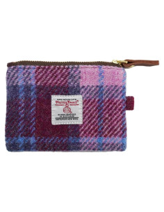 Monedero Mini Harris Tweed Hecho a Mano Cuadrícula Rosa