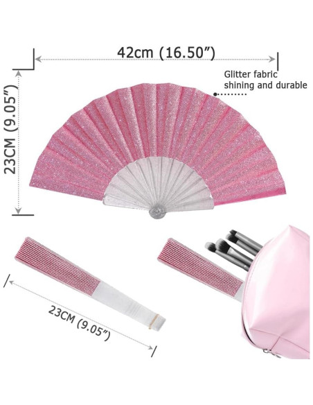 Abanico de Mano Brillante HeyToo Rosa 23cm para Fiesta Abanico de Mano Brillante HeyToo Rosa 23cm para Fiesta