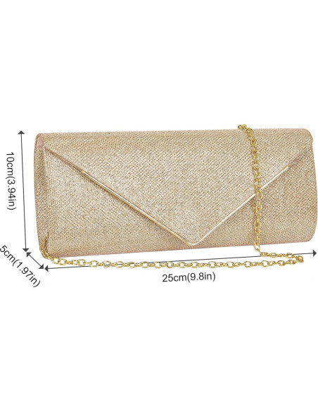 Bolso Clutch Larcenciel Oro Champán 25x5x15 cm con Cadena Bolso Clutch Larcenciel Oro Champán 25x5x15 cm con Cadena