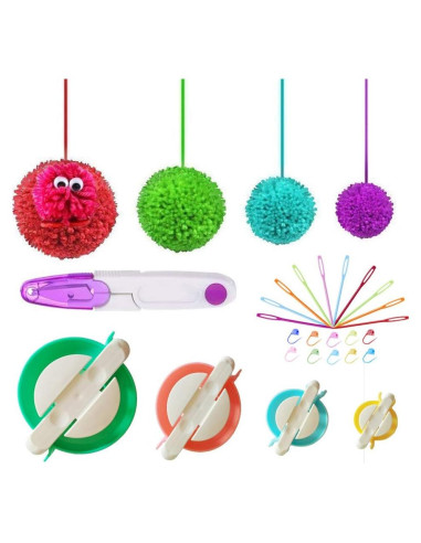 Knewmart Kit de Fabricación de Pom Poms - 4 Tamaños + Accesorios