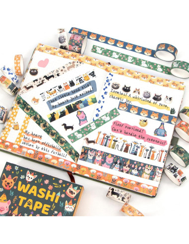 Juego de Washi Tape Kovano 14 Rollos Animales Kawaii