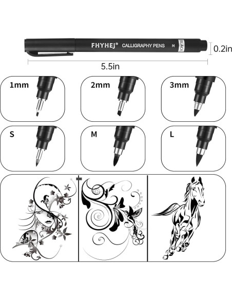 Set de Plumas de Caligrafía Fhyhej - 6 Tamaños, Tinta Negra Set de Plumas de Caligrafía Fhyhej - 6 Tamaños, Tinta Negra