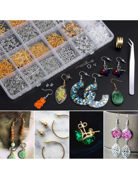 Kit de Hacer Pendientes Caffox 2900 Piezas Plata y Oro Kit de Hacer Pendientes Caffox 2900 Piezas Plata y Oro
