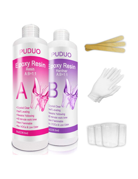 Kit de Resina Epóxica Transparente Puduo 16 OZ con Accesorios Kit de Resina Epóxica Transparente Puduo 16 OZ con Accesorios