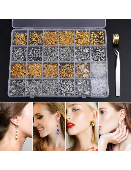 Kit de Hacer Pendientes Caffox 2900 Piezas Plata y Oro Kit de Hacer Pendientes Caffox 2900 Piezas Plata y Oro