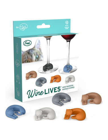 Marcadores de Vino de Silicona Genuine Fred, Set de 6 Gatos