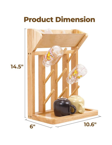 Soporte Vertical para Secar Botellas Nabytok Madera Caucho 9 Ganchos