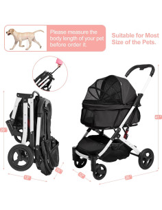Carrito para Mascotas BETSOCCI Plegable Negro 20kg 4 Ruedas 2