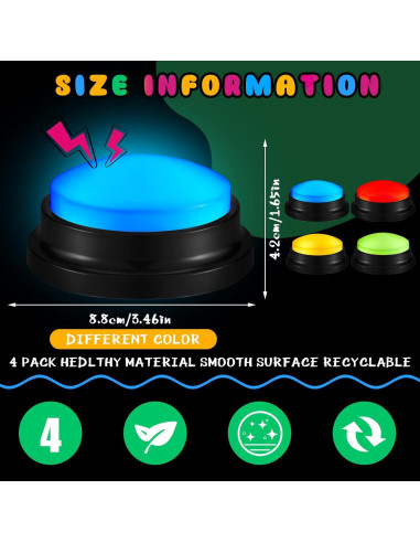 Botones de Respuesta Iluminados Honoson - 4 Pcs Grabables
