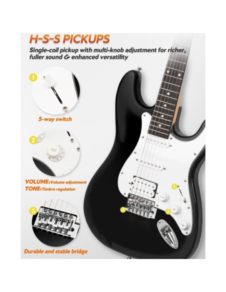 Kit Guitarra Eléctrica STRICH HSS 39" Completo Negro Kit Guitarra Eléctrica STRICH HSS 39" Completo Negro
