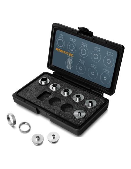 Conjunto de Guías de Router POWERTEC 10 Piezas con Estuche Conjunto de Guías de Router POWERTEC 10 Piezas con Estuche