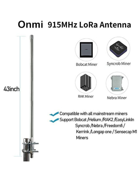 Antena Omni 8dBi Fibra de Vidrio Helium 915MHz con Pararrayos Antena Omni 8dBi Fibra de Vidrio Helium 915MHz con Pararrayos