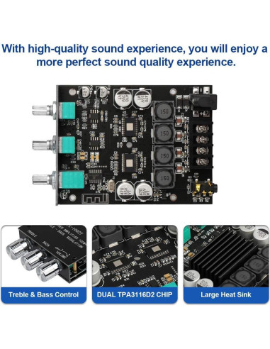 Amplificador Bluetooth ZK-1002T 2.0CH 200W Control Agudos y Graves