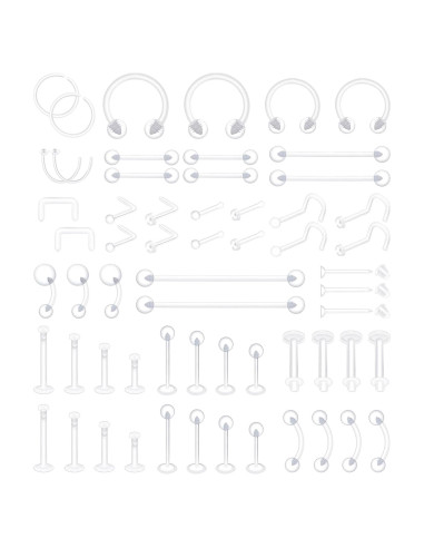60 Retenedores Transparentes Bioflex para Piercings - Hipoalergénicos