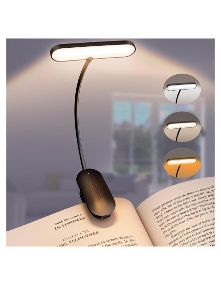 Luz de Libro LED Recargable JZSSZQYY, 3 Modos de Color, 80h Luz de Libro LED Recargable JZSSZQYY, 3 Modos de Color, 80h