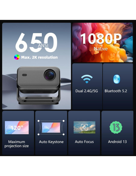 Proyector NOBKLEN 1080P Android 13 WiFi 6 Bluetooth 5.2 Proyector NOBKLEN 1080P Android 13 WiFi 6 Bluetooth 5.2