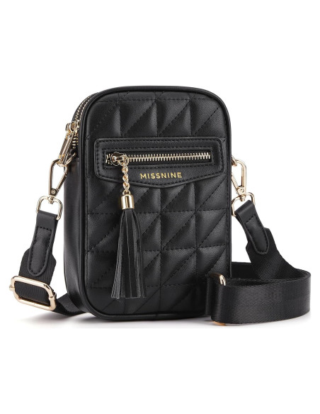 Bolso Cruzado Pequeño Missnine Negro Acolchado RFID para Mujeres Bolso Cruzado Pequeño Missnine Negro Acolchado RFID para Mujeres