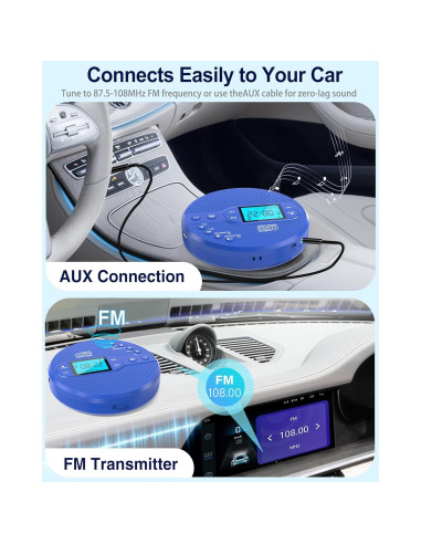 Reproductor de CD Portátil Sunoony CD-35B Bluetooth Azul