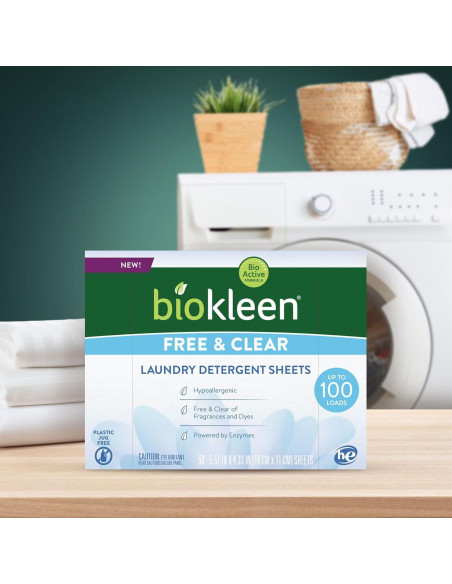 Hojas de detergente Biokleen Free & Clear - 100 cargas, hipoalergénico Hojas de detergente Biokleen Free & Clear - 100 cargas, hipoalergénico