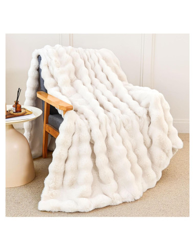 Manta de Piel de Conejo Sintética KASIYLUX 152x203 cm Blanca