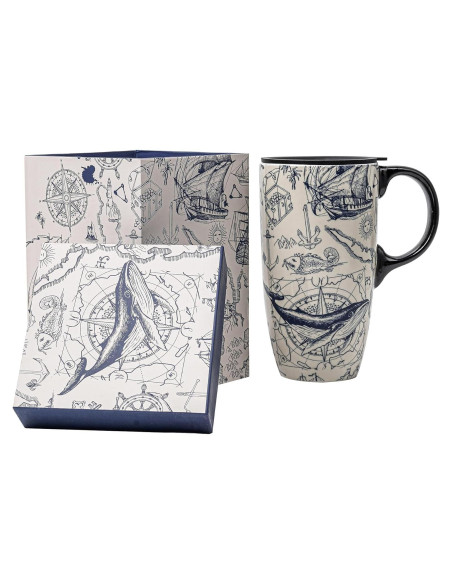 Taza de Cerámica Topadorn 0.5L con Tapa y Asa - Océano Taza de Cerámica Topadorn 0.5L con Tapa y Asa - Océano