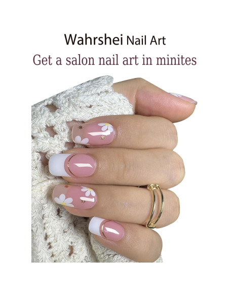 Tiras de Uñas de Gel Semi Curadas Wahrshei - Flor Francesa, 20pcs Tiras de Uñas de Gel Semi Curadas Wahrshei - Flor Francesa, 20pcs