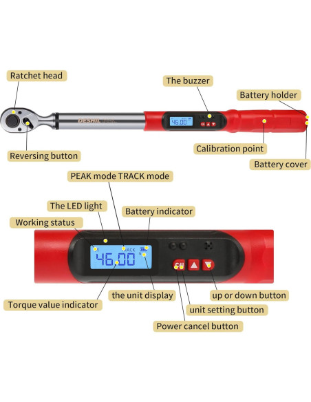 Llave de Torque Digital DESHIL 3/8" 6.8-135N.m con Luz LED Llave de Torque Digital DESHIL 3/8" 6.8-135N.m con Luz LED