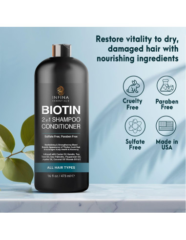 Champú y Acondicionador 2 en 1 Biotina INFINA ESSENTIALS 473 ml