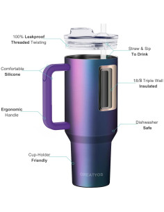 Taza aislada de 1.18 L Greatyos con tapa y popote - Aurora 2