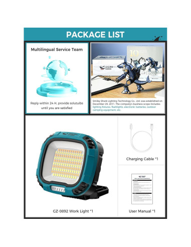 Luz de Trabajo LED Smiling Shark 7500mAh 4000 Lúmenes Inalámbrica