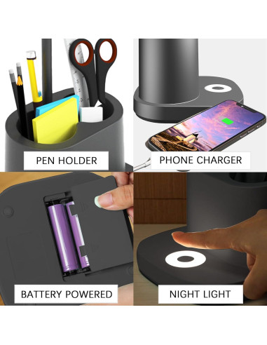 Lámpara de Escritorio LED AQINGLING Negra con Carga USB 3 Modos