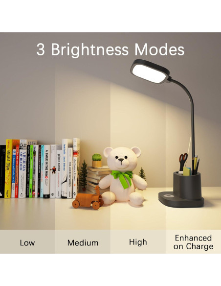 Lámpara de Escritorio LED AQINGLING Negra con Carga USB 3 Modos Lámpara de Escritorio LED AQINGLING Negra con Carga USB 3 Modos